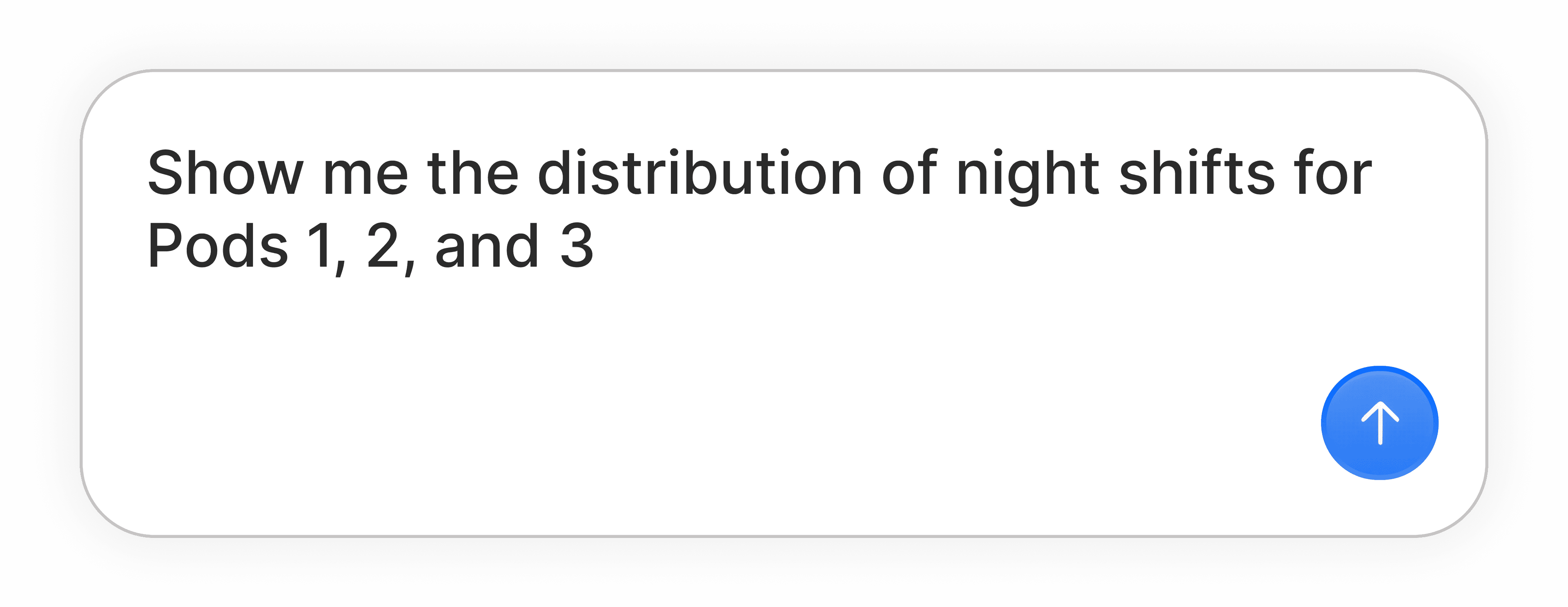 Durate report prompt reading: Show me the distribution of night shifts for Pods 1, 2, and 3